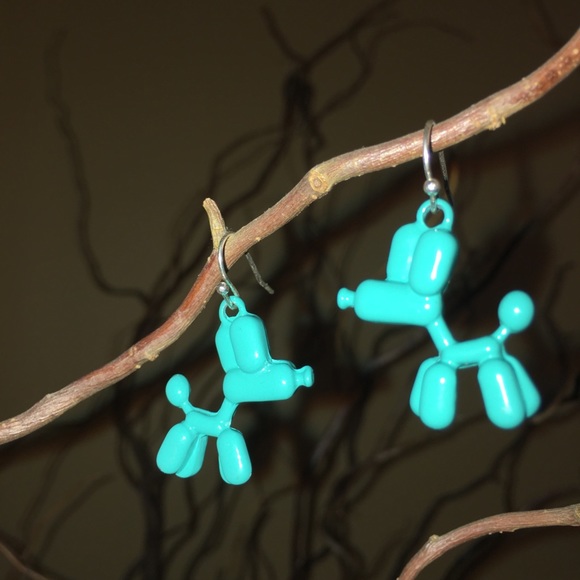 Turquoise balloon animal dog hook earrings. Metal - Picture 4 of 8